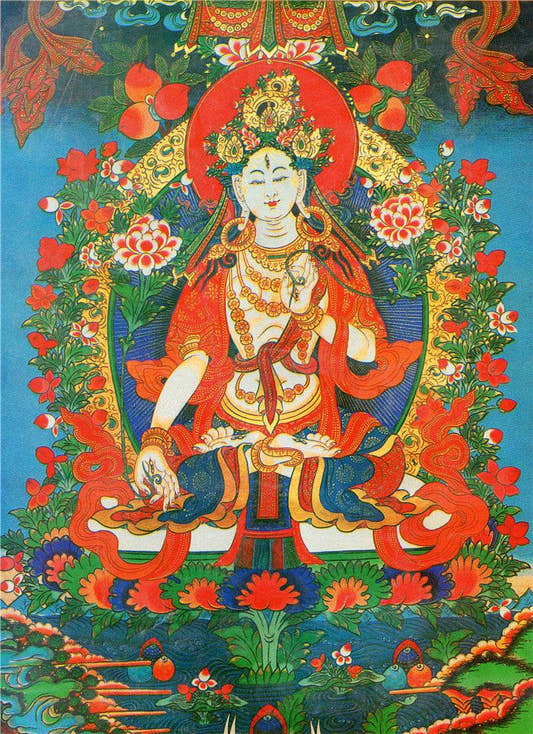 White Tara Image - Tibetan thangka painting, front view