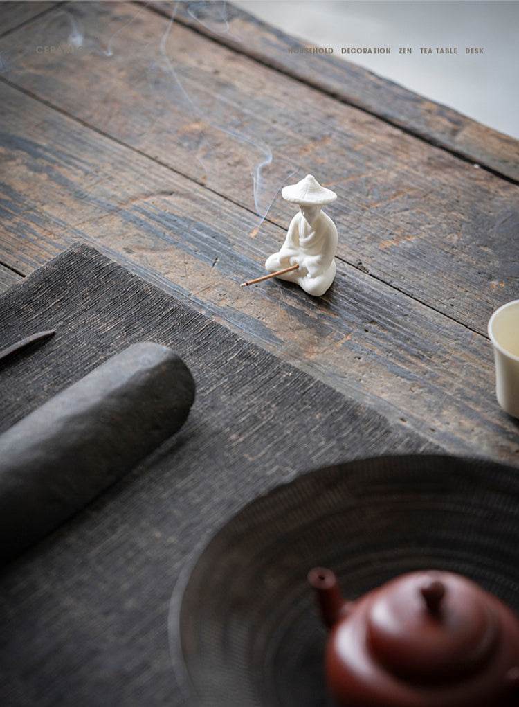 Ceramic Fisherman Incense Holder - Tibetan Buddhist statue, view 8