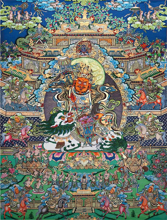 Vaishravana / Vaisravana - Tibetan thangka painting, front view