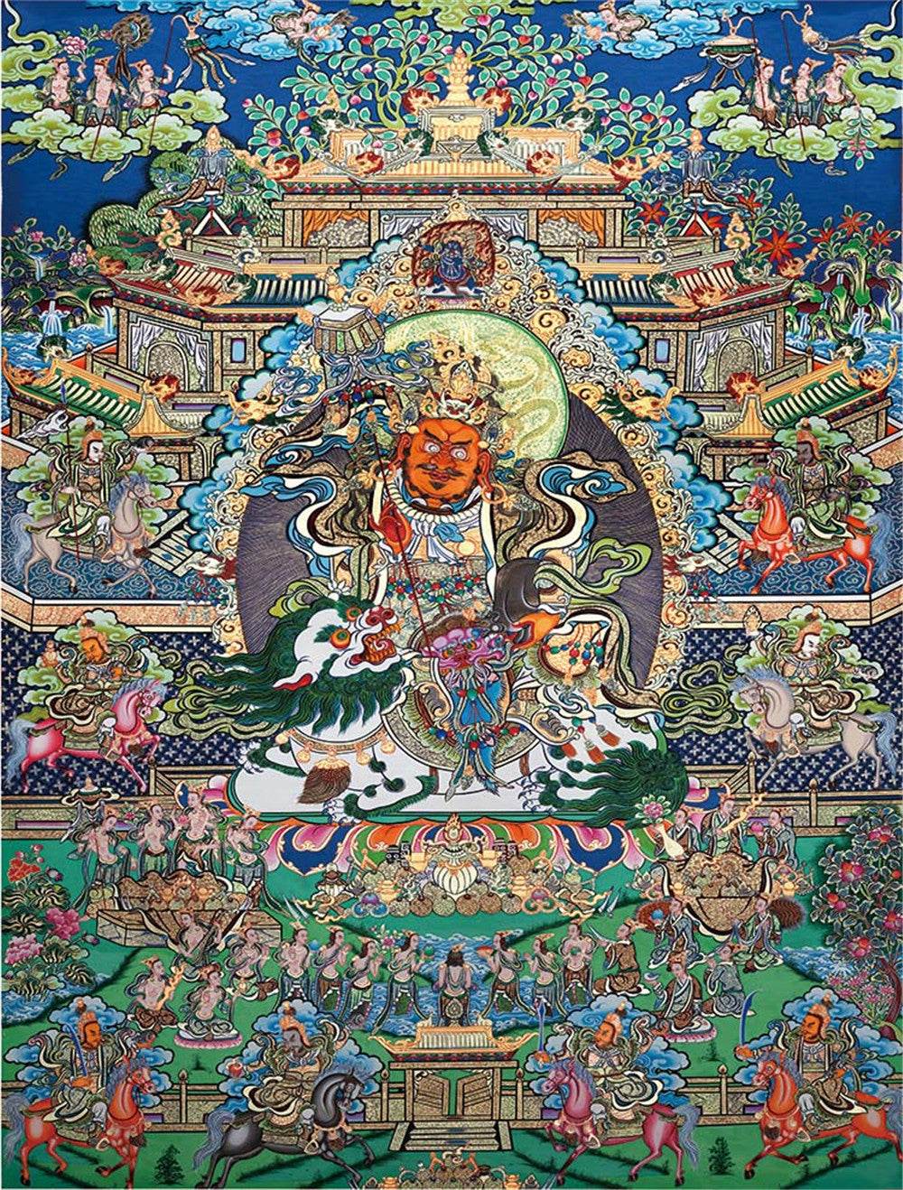 Vaishravana / Vaisravana - Tibetan thangka painting, front view