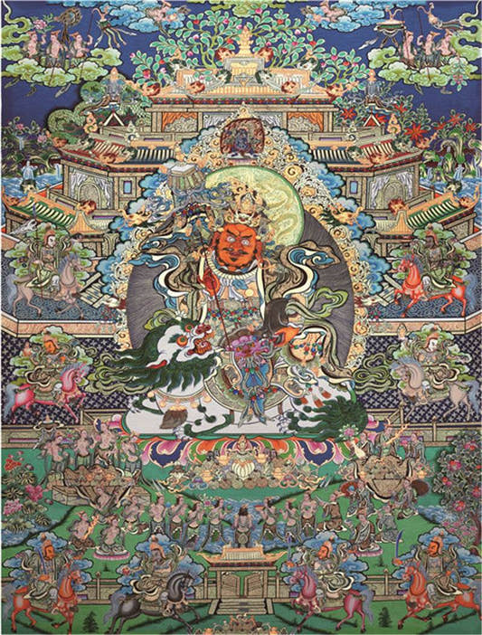 Vaisravana Image - Tibetan thangka painting, front view