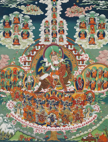 Gandhanra Handmade Thangka - Padmasambhava - Guru Rinpoche on Refuge Tree - from Kathok Monastery