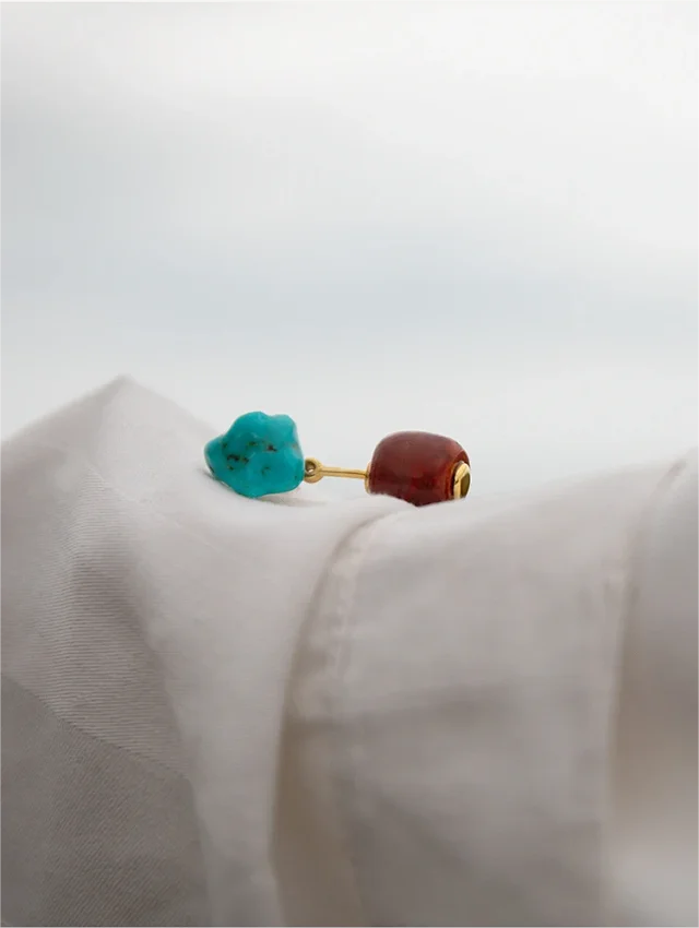 Gandhanra Tibetan Original Turquoise Red Agate Earring 