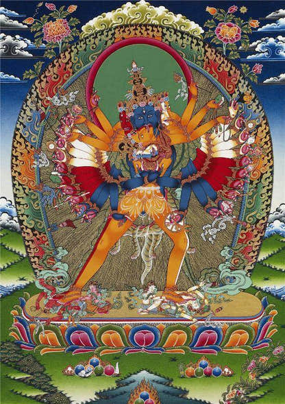 Kalacakravajra Thangka - Tibetan thangka painting, front view