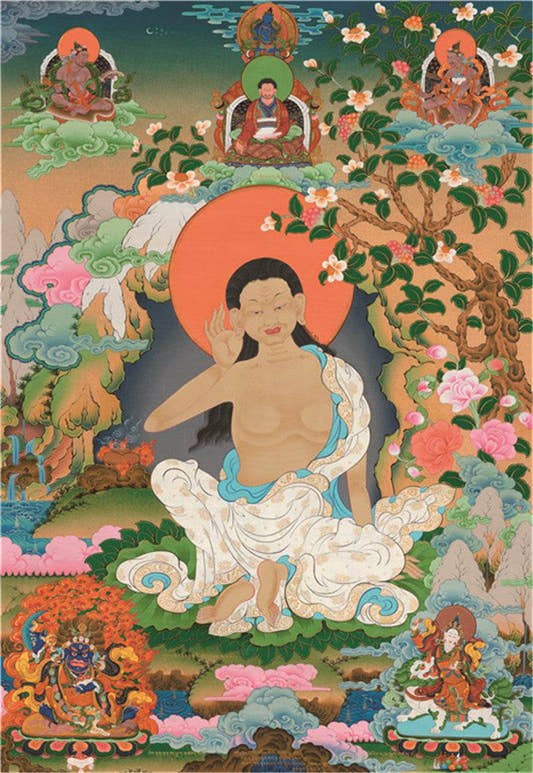 Milarepa Image - Tibetan thangka painting, front view