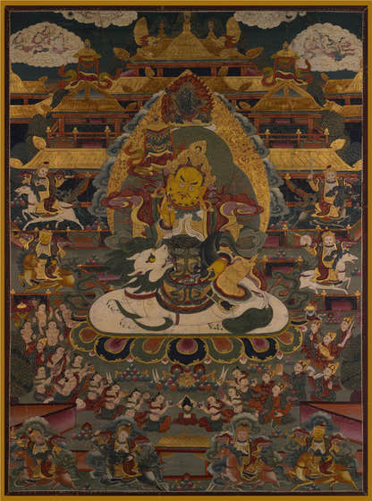 Vaishravana / Vaisravana - Tibetan thangka painting, front view
