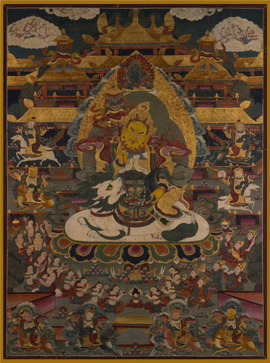 Vaishravana / Vaisravana - Tibetan thangka painting, front view