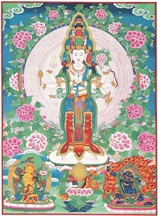 The Thousand-hand Avalokiteshvara - Tibetan thangka painting, front view