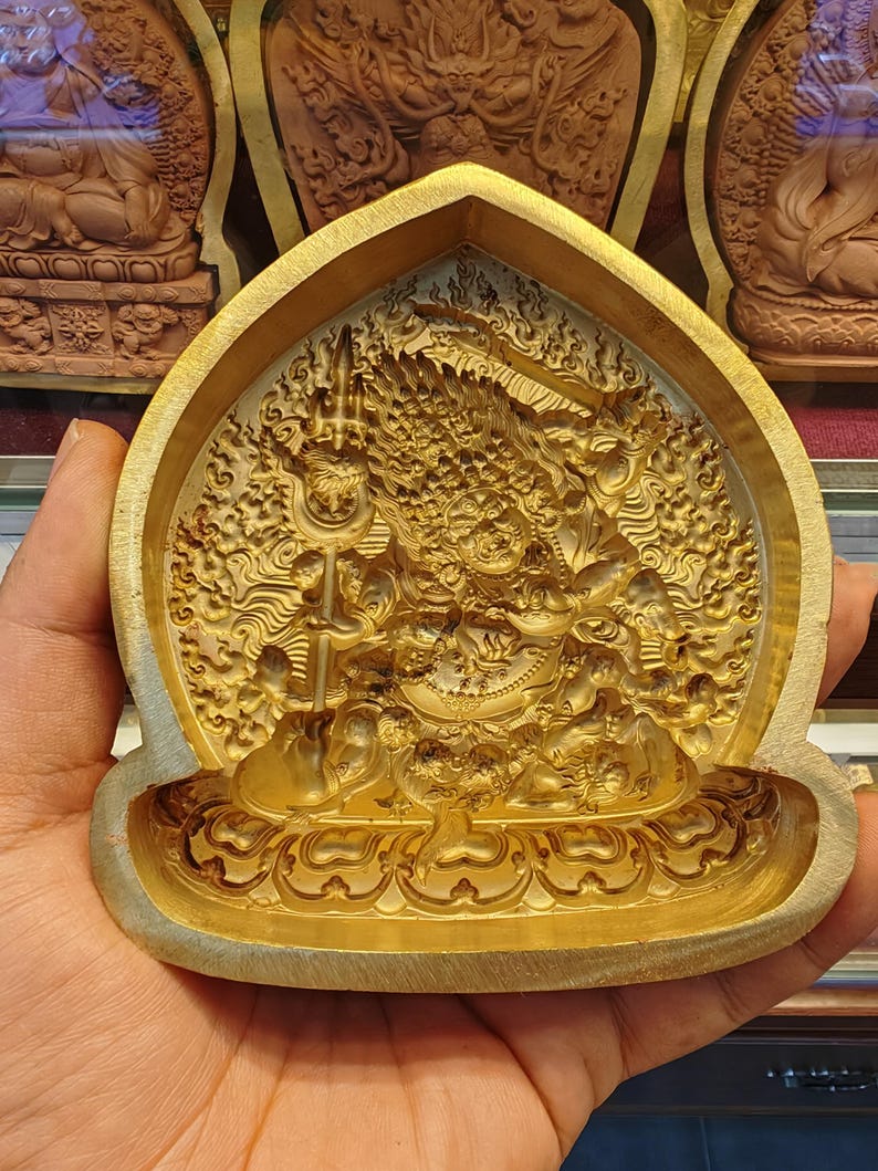 3 Faced 6 Armed Mahakala Tsa Tsa Mold - 11cm Height: Tibetan Buddha Statue Maker for Ritual Sacred Art & Offering