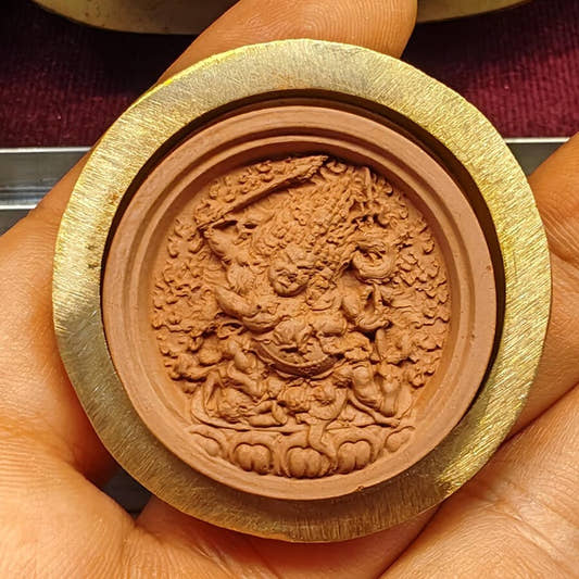 3 Faced 6 Armed Mahakala Tsa Tsa Mold 3.5cm - Tibetan tsa tsa mold, front view