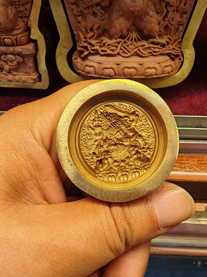 3 Faced 6 Armed Mahakala Tsa Tsa Mold - Round Shape 3.5cm : Tibetan Buddha Statue Maker for Ritual Sacred Art & Offering