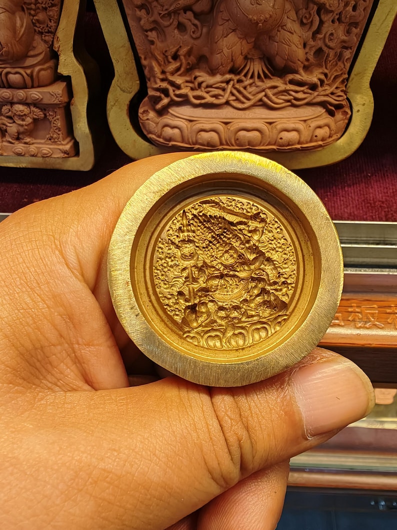 3 Faced 6 Armed Mahakala Tsa Tsa Mold - Round Shape 3.5cm : Tibetan Buddha Statue Maker for Ritual Sacred Art & Offering