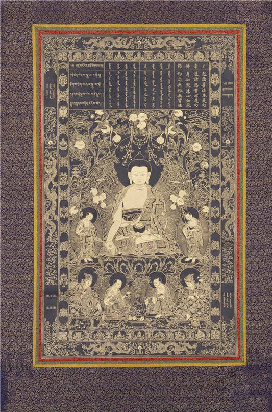 sikhina Buddha Image - Tibetan thangka painting, front view