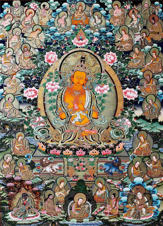 Manjusri Bodhisattva Preaching - Tibetan thangka painting, front view