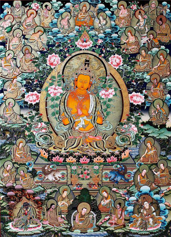 Manjusri Bodhisattva Preaching - Tibetan thangka painting, front view