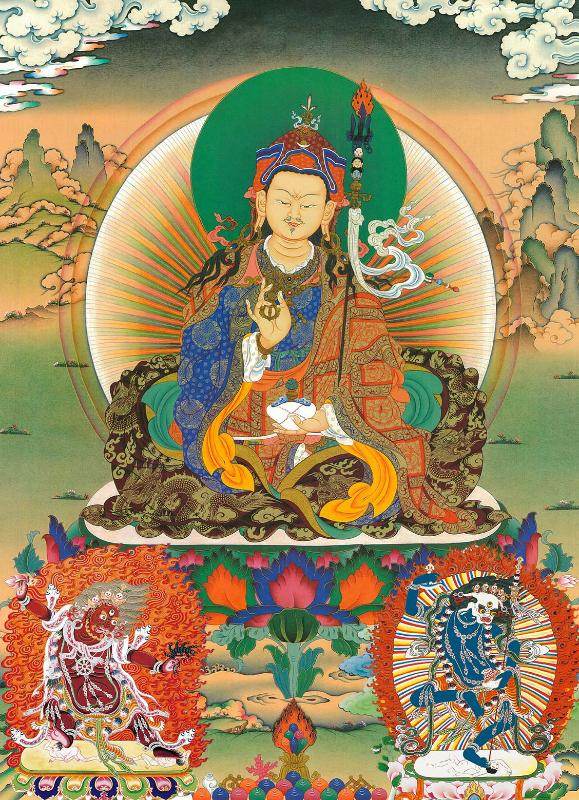 Padmasambhava - Guru Rinpoche - Tibetan thangka painting, front view