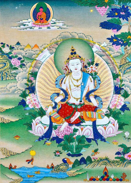 White Tara - Tibetan thangka painting, front view