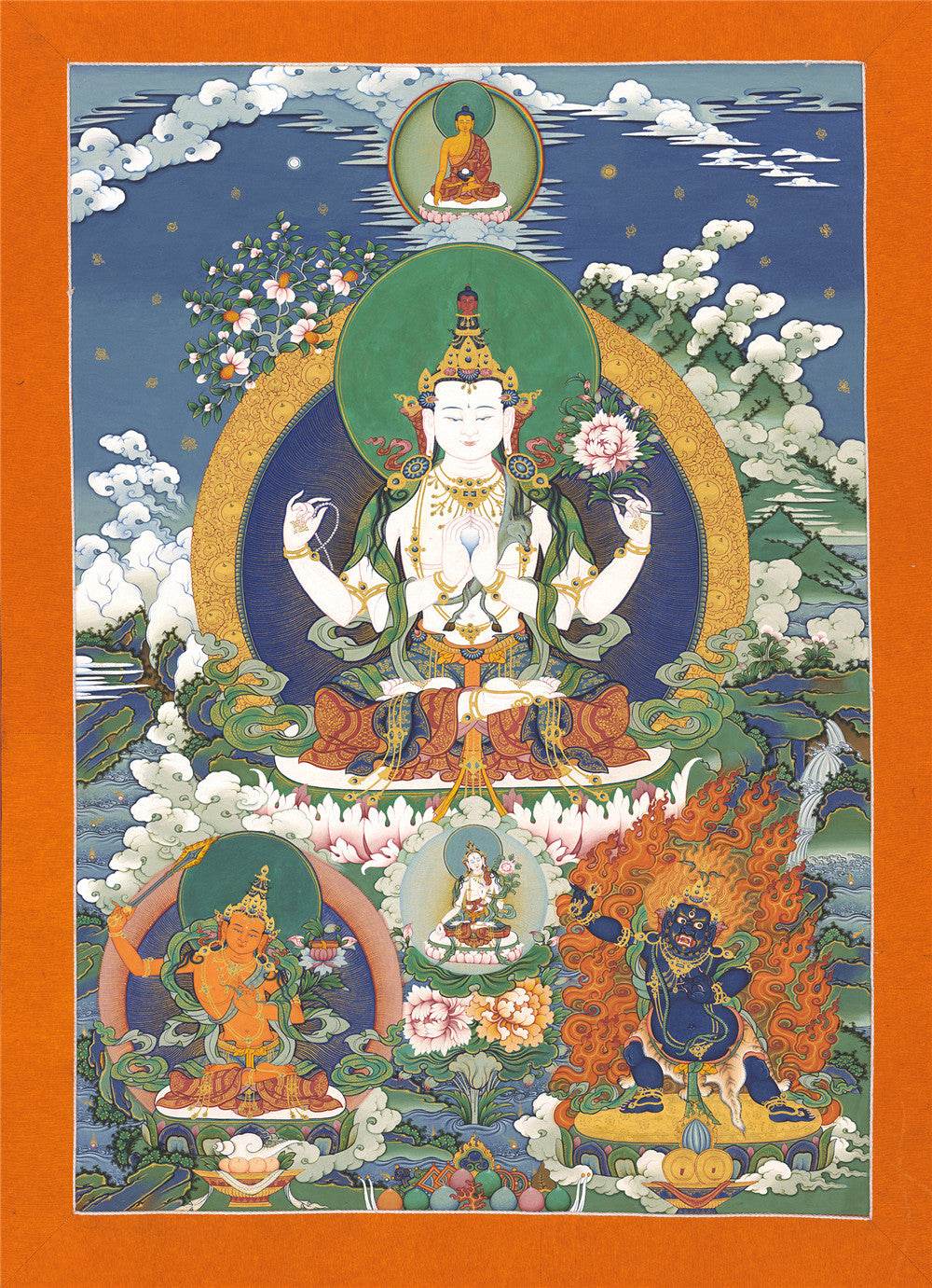 Chenrezig - Tibetan thangka painting, front view