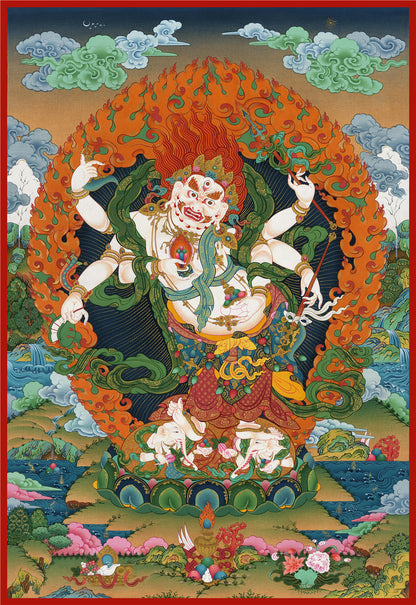 Gandhanra Hand Framed Tibetan Thangka Art,White Tara, Buddhist Tapestry,Giclee Print with Mineral Pigments,48" × 32"