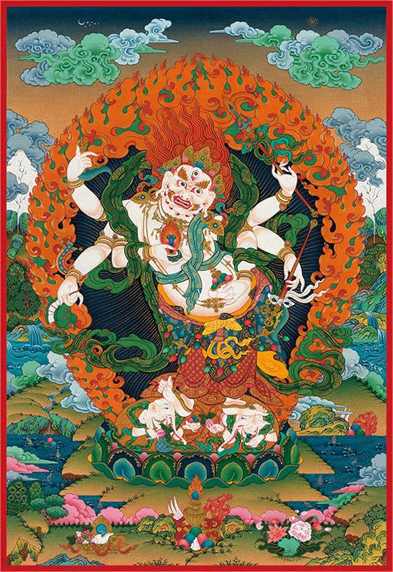 White Mahakala Image - Tibetan thangka painting, front view