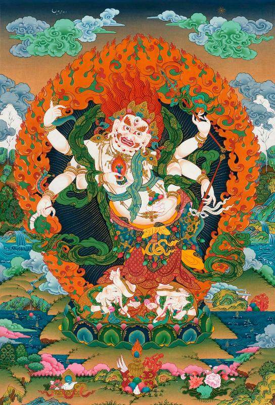 White Mahakala - Tibetan thangka painting, front view