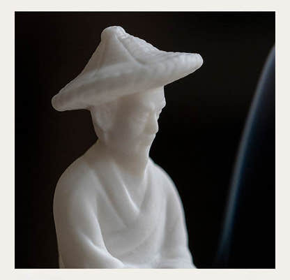 Ceramic Fisherman Incense Holder - Tibetan Buddhist statue, size reference