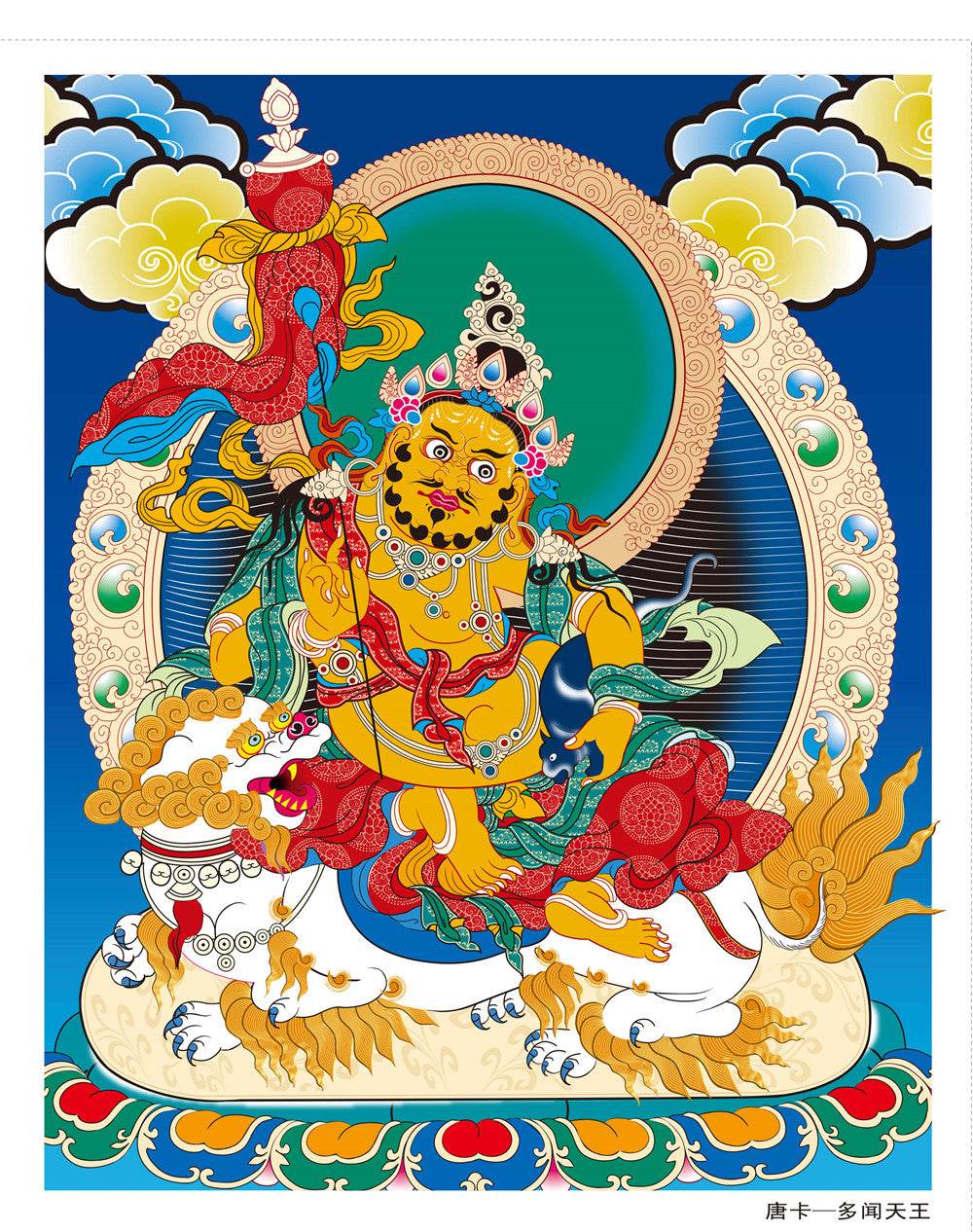 Vaishravana / Vaisravana - Tibetan thangka painting, front view