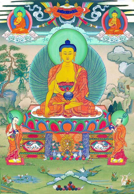 Shakyamuni - Tibetan thangka painting, front view