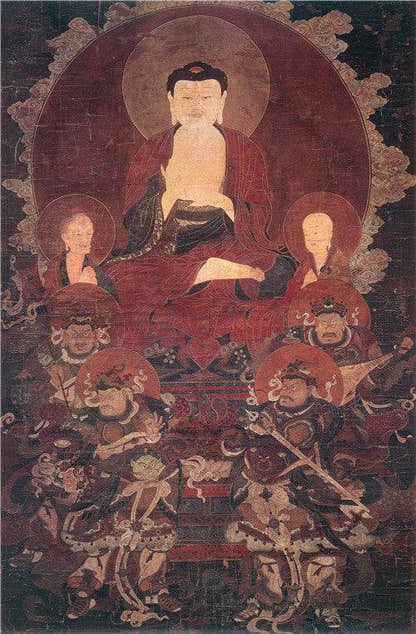 Shakyamuni Image - Tibetan thangka painting, front view