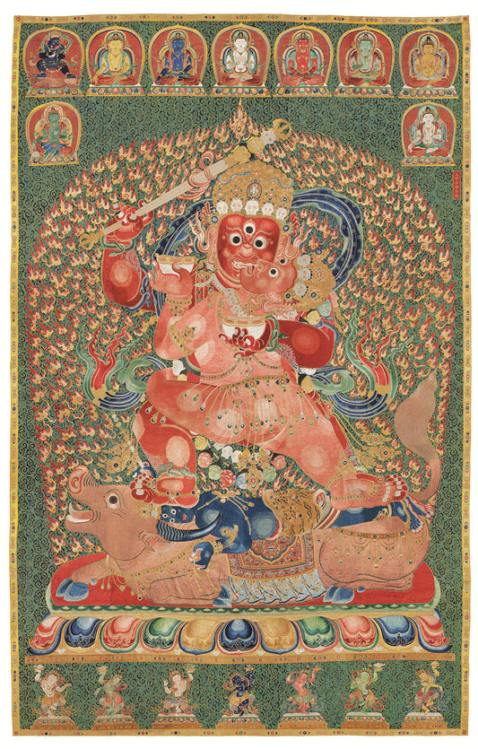 Gandhanra Tibetan Thangka Art - Yamari-Krodharaja - from Kathok Monastery - Giclee Print with Mineral Pigments