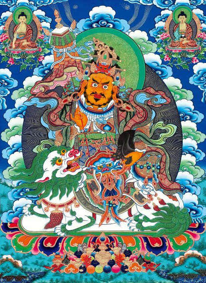 Vaishravana / Vaisravana - Tibetan thangka painting, front view