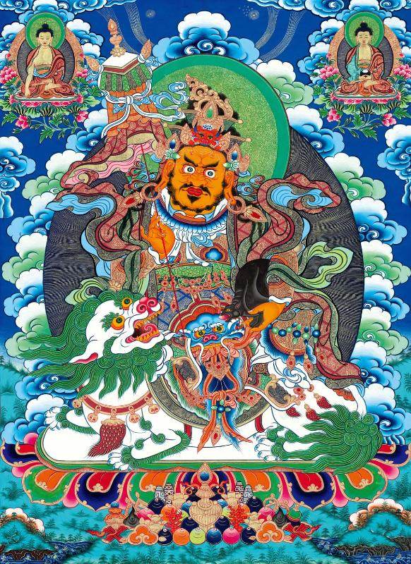 Vaishravana / Vaisravana - Tibetan thangka painting, front view