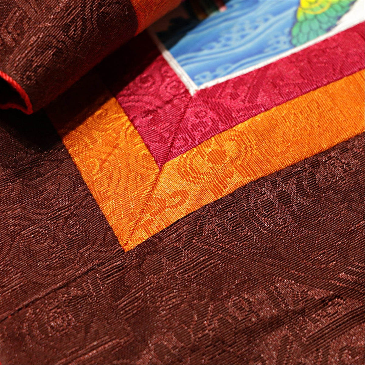 Padmasambhava - Guru Rinpoche with King Trisong Detsen & Shantarakshita - Tibetan thangka painting, view 14