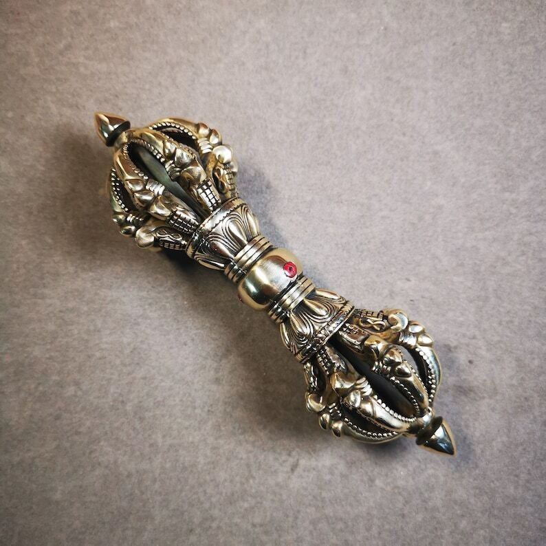 Gandhanra Antique Tibetan Amulet Ritual,Kartika(knife of the dakinis), Trantic Buddhism Dharma, Made of Brass,Agate