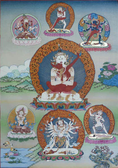 Vajrasattva in Yab Yum - Tibetan thangka painting, front view
