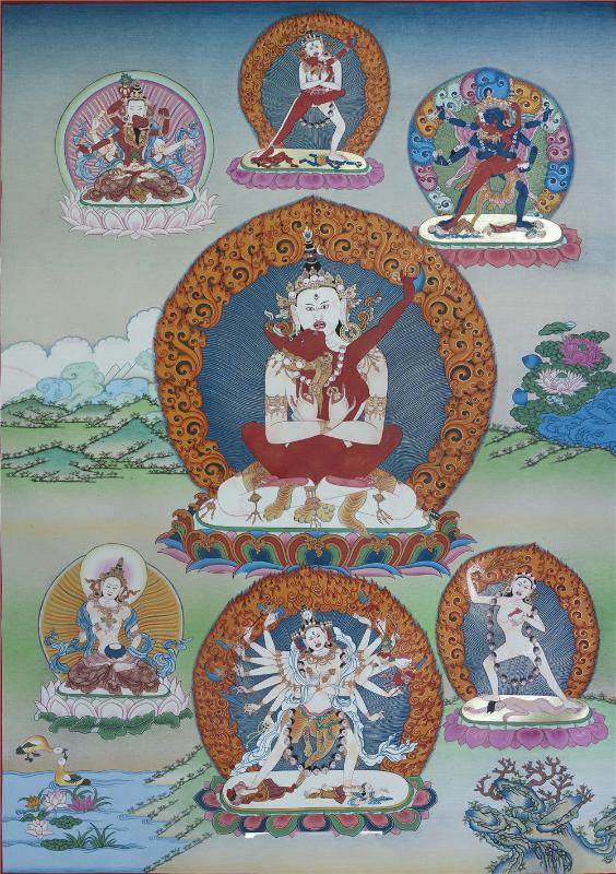 Vajrasattva in Yab Yum - Tibetan thangka painting, front view