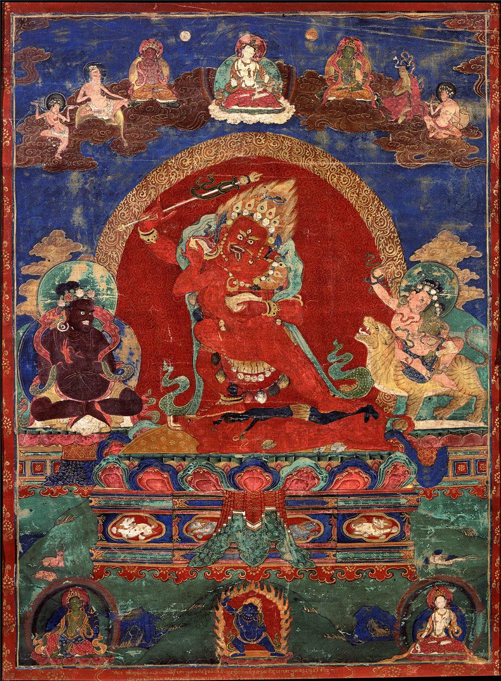 Rakta Yamari-Krodharaja - 15th Century Old Version - Tibetan thangka painting, front view