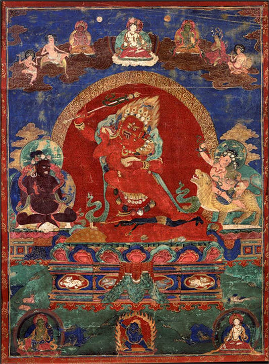 Rakta,Yamari Image - Tibetan thangka painting, front view