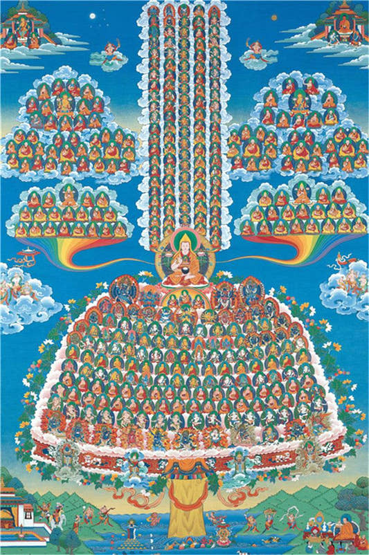 Je Tsongkhapa Refuge Tree Image - Tibetan thangka painting, front view