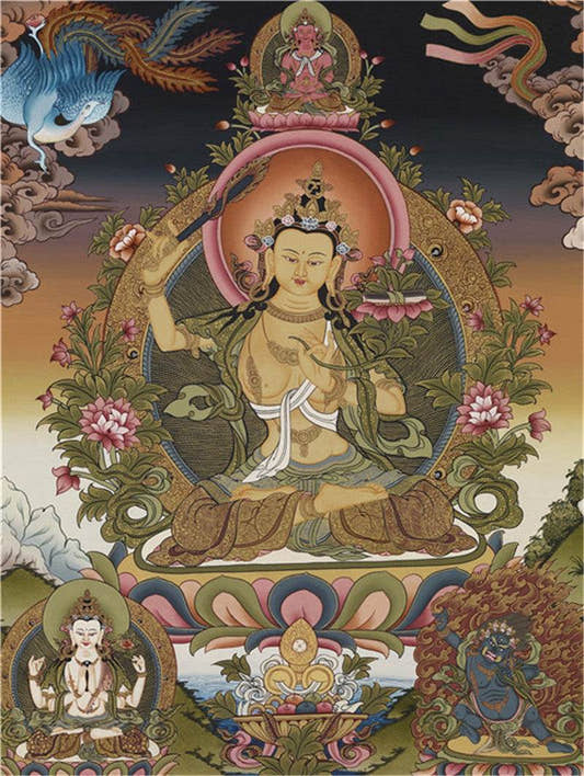 Manjusri Image - Tibetan thangka painting, front view