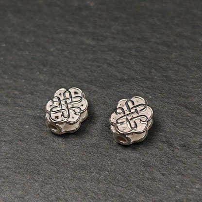 Sterling Silver Lucky Knot Bead,0.4" - Tibetan Buddhist art, size reference