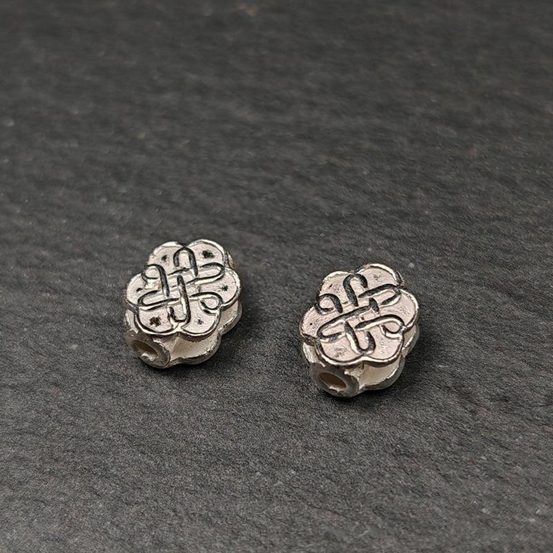 Sterling Silver Lucky Knot Bead,0.4" - Tibetan Buddhist art, size reference