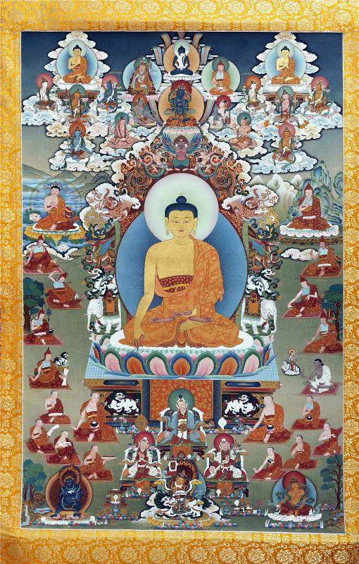 Shakyamuni - Tibetan thangka painting, front view