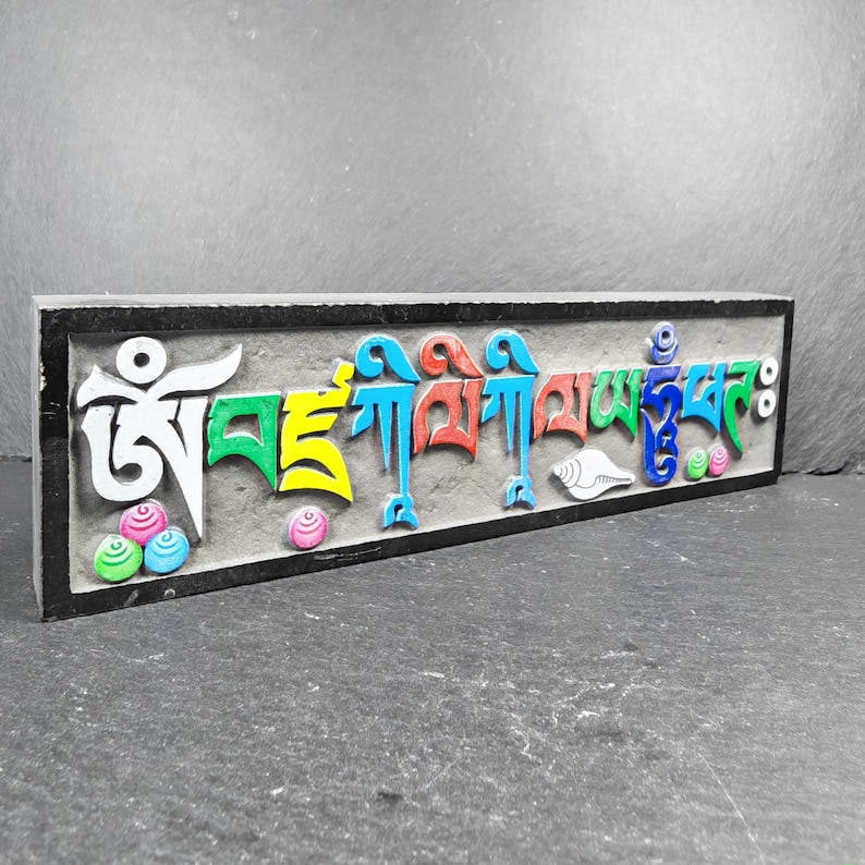 6 Mantras Stones - Artisanal Hand-Carved Mani Stones - Tibetan Buddhist art, view 16