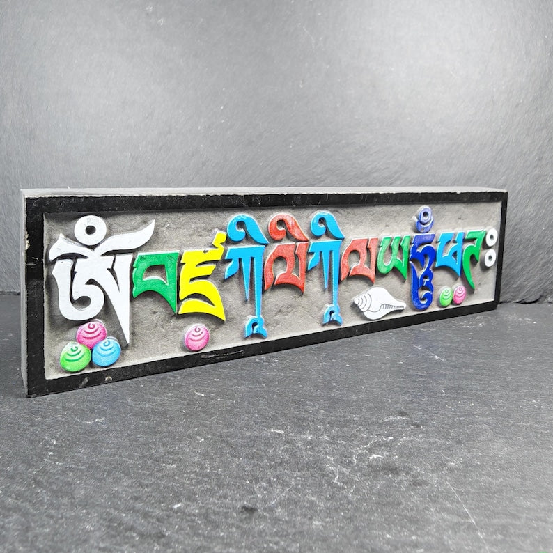 6 Mantras Stones - Artisanal Hand-Carved Mani Stones - for Home Decor, Blessing, Peace & Positivity