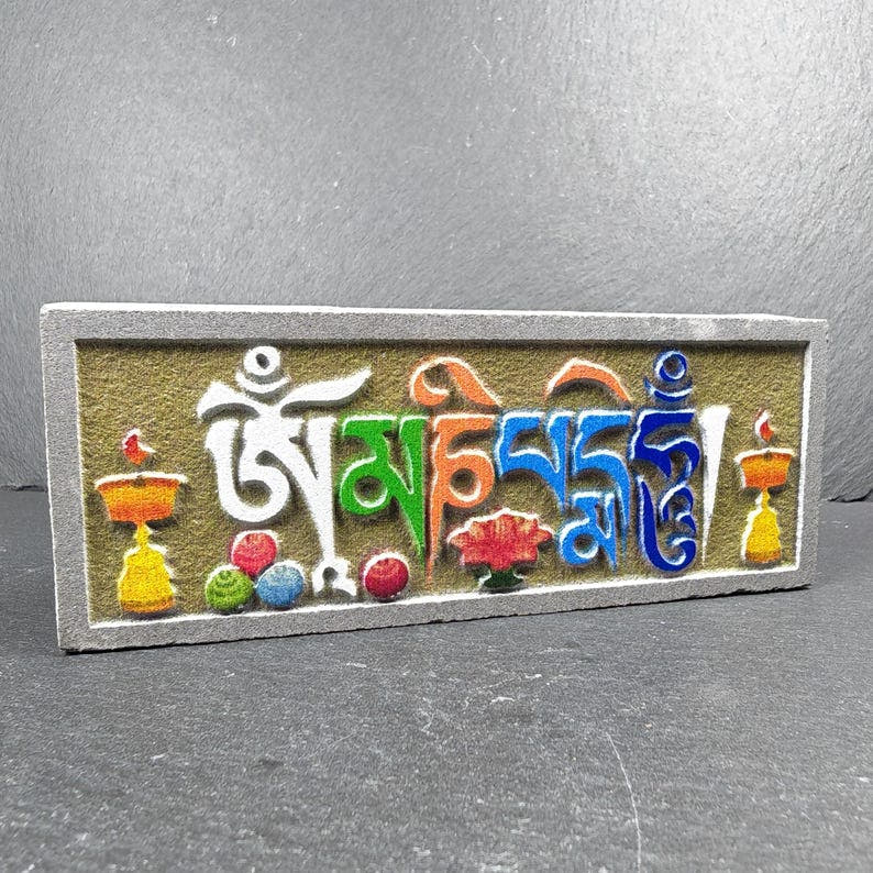 6 Mantras Stones - Artisanal Hand-Carved Mani Stones - Tibetan Buddhist art, detailed view