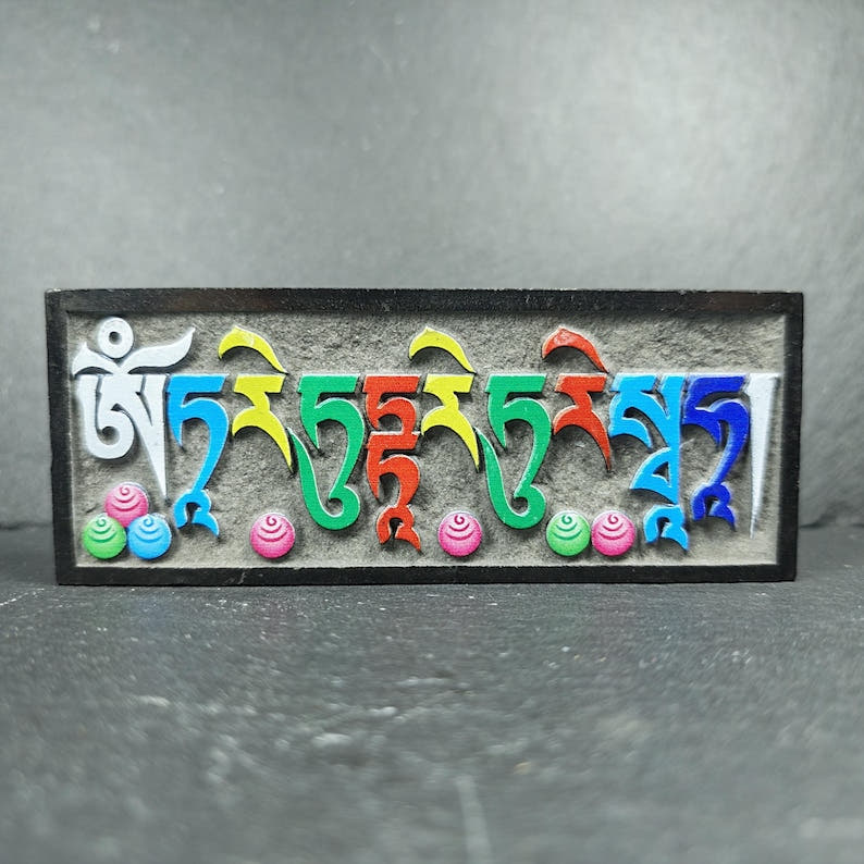 6 Mantras Stones - Artisanal Hand-Carved Mani Stones - Tibetan Buddhist art, view 4