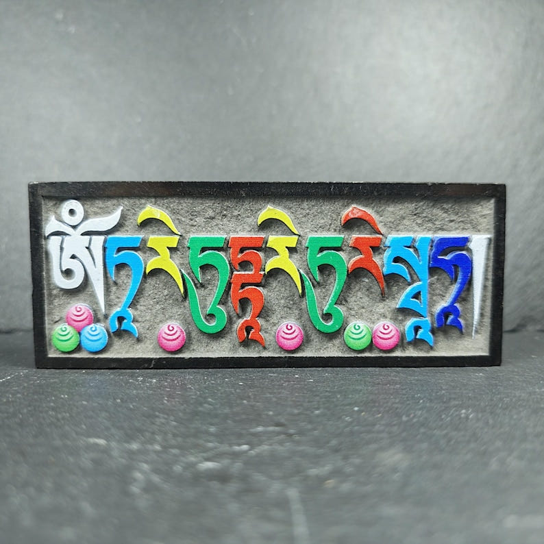 6 Mantras Stones - Artisanal Hand-Carved Mani Stones - Tibetan Buddhist art, view 4