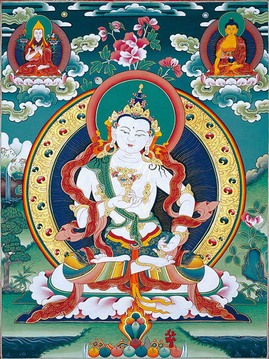 Vajrasattva - Tibetan thangka painting, front view