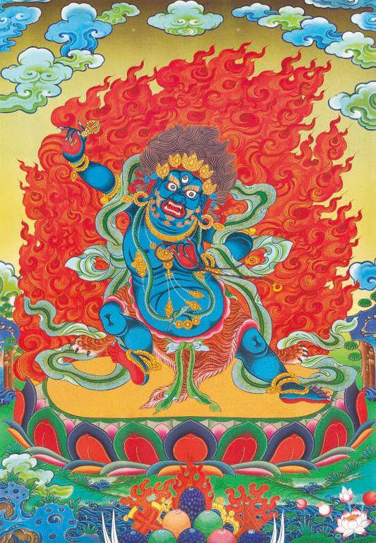 Vajrapani - Tibetan thangka painting, front view